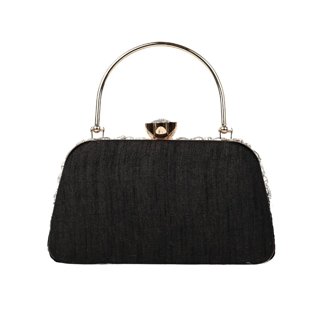 Feather Black Crystal Embellished Clutches for Woman