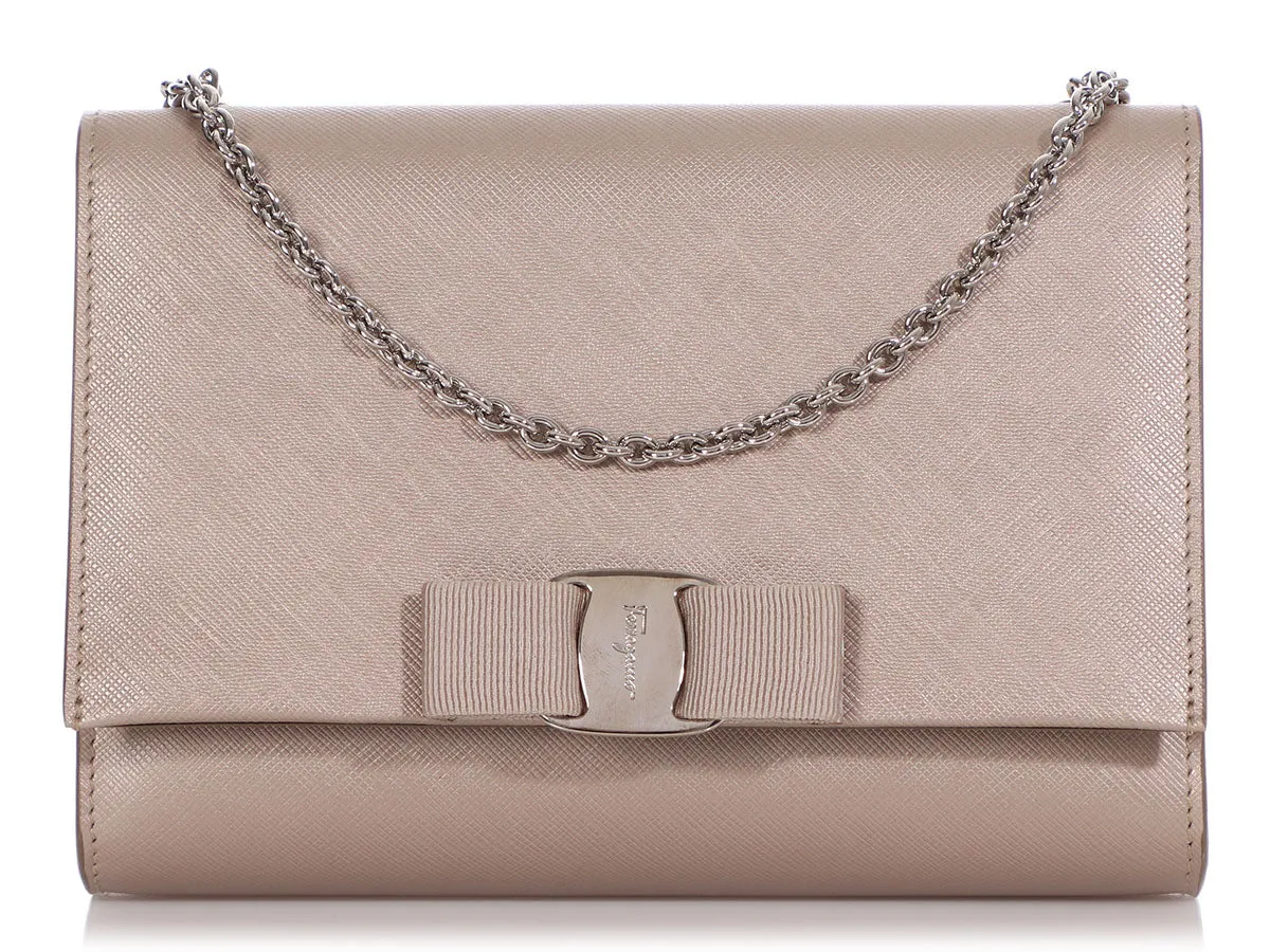Ferragamo Iridescent Beige Miss Vara Bow Crossbody Bag
