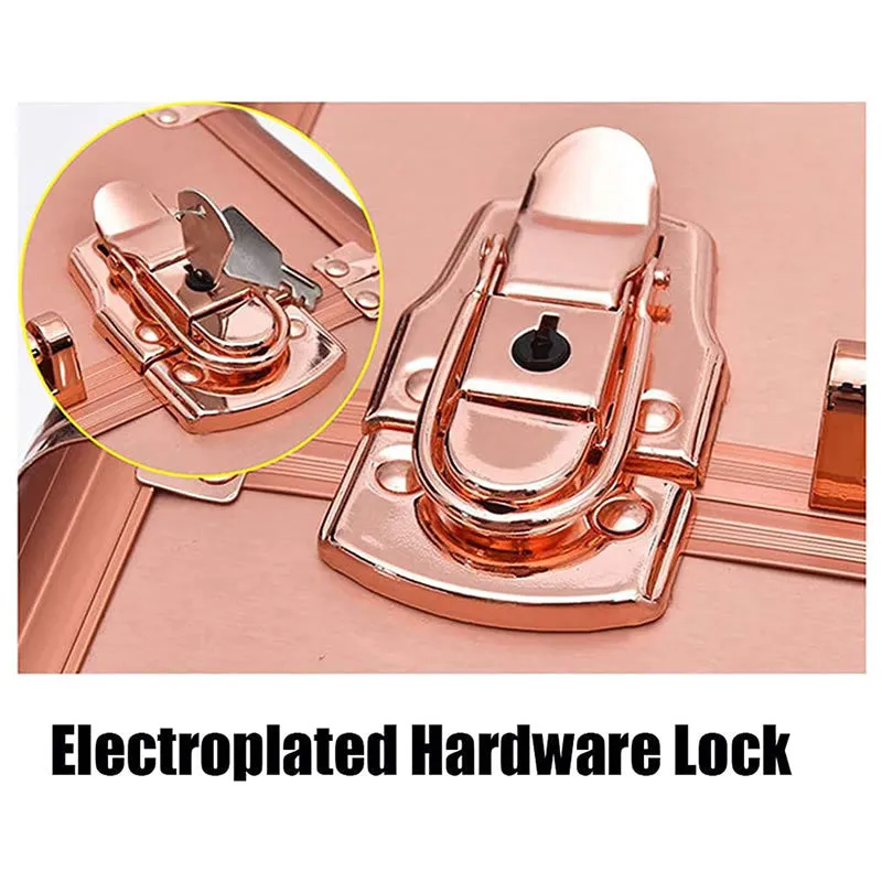 Glamorous Lockable Cosmetic Makeup Case Pink And Rose Gold