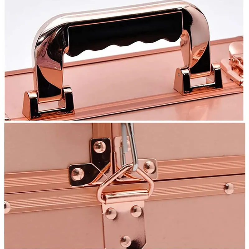Glamorous Lockable Cosmetic Makeup Case Pink And Rose Gold