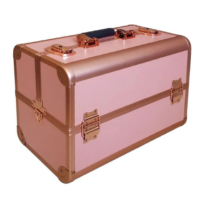 Glamorous Lockable Cosmetic Makeup Case Pink And Rose Gold