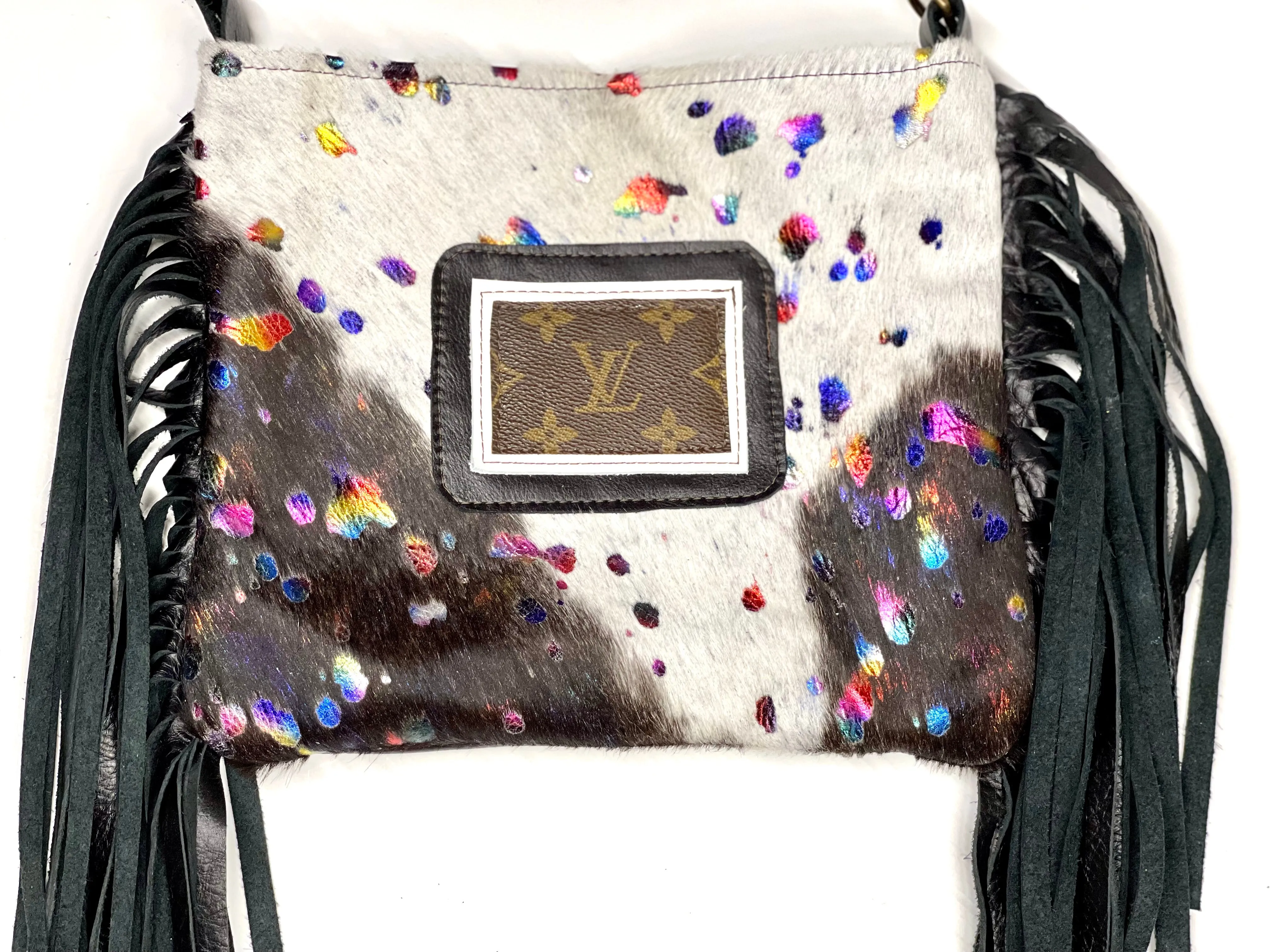 Medium Crossbody - Black and White HOH with Acid rainbow