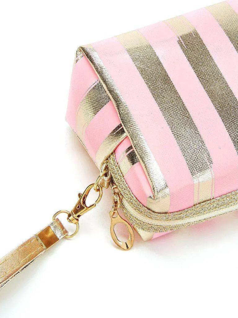 Metallic Striped Pouch With Wristlet