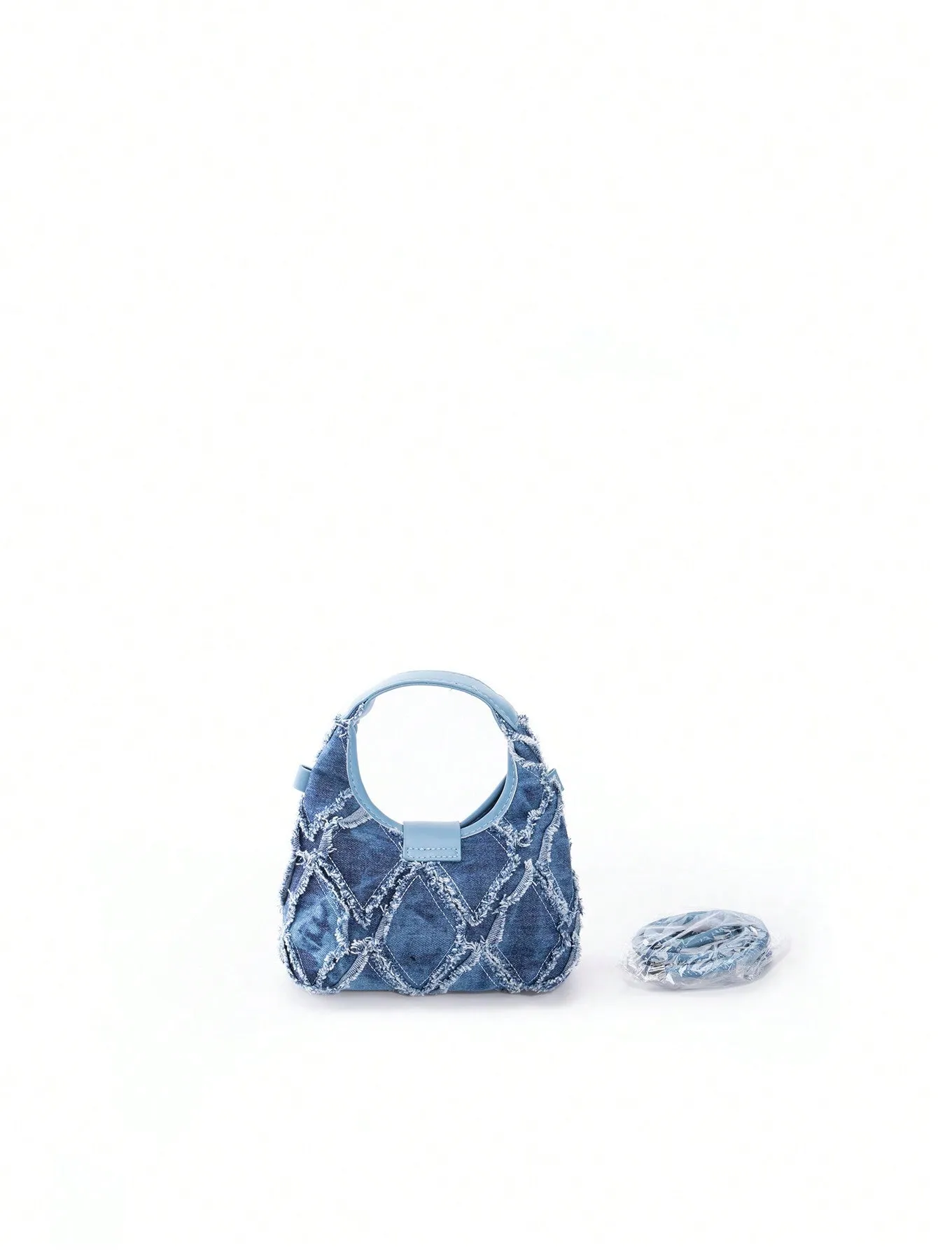 Mini Hobo Bag Twist Lock Raw Trim Denim Underarm Bag,Trendy Turn-Lock Satchel Bag