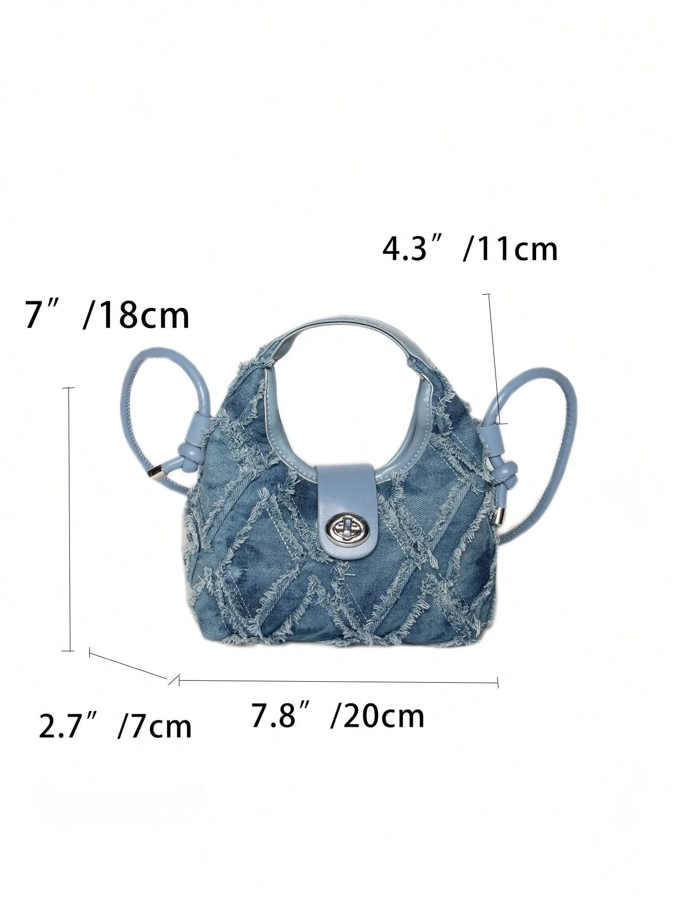 Mini Hobo Bag Twist Lock Raw Trim Denim Underarm Bag,Trendy Turn-Lock Satchel Bag