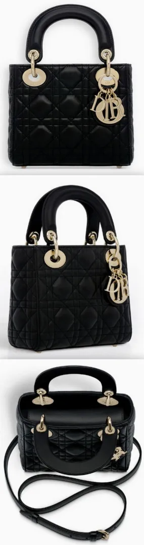 Mini "Lady Dior" Bag with Chain in Black Cannage Leather