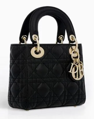 Mini "Lady Dior" Bag with Chain in Black Cannage Leather
