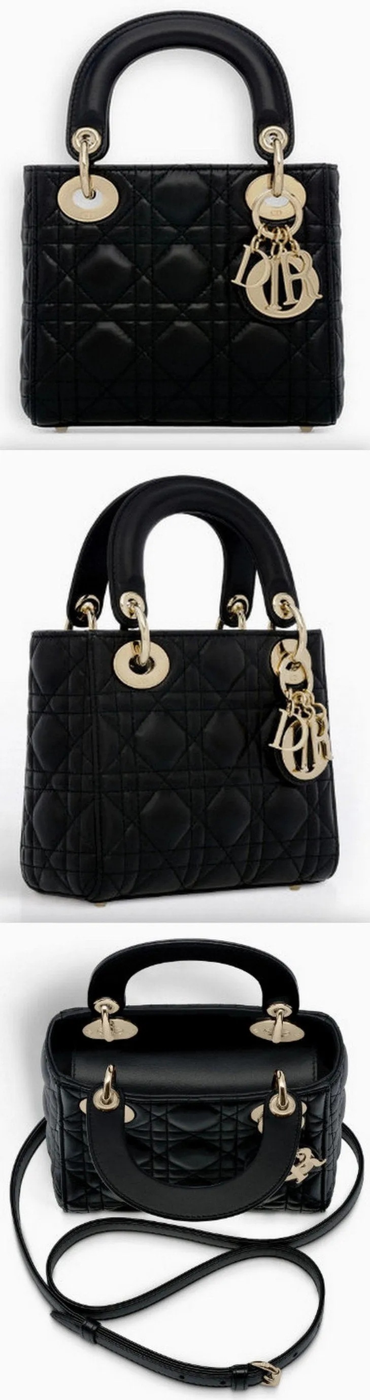 Mini "Lady Dior" Bag with Chain in Black Cannage Leather