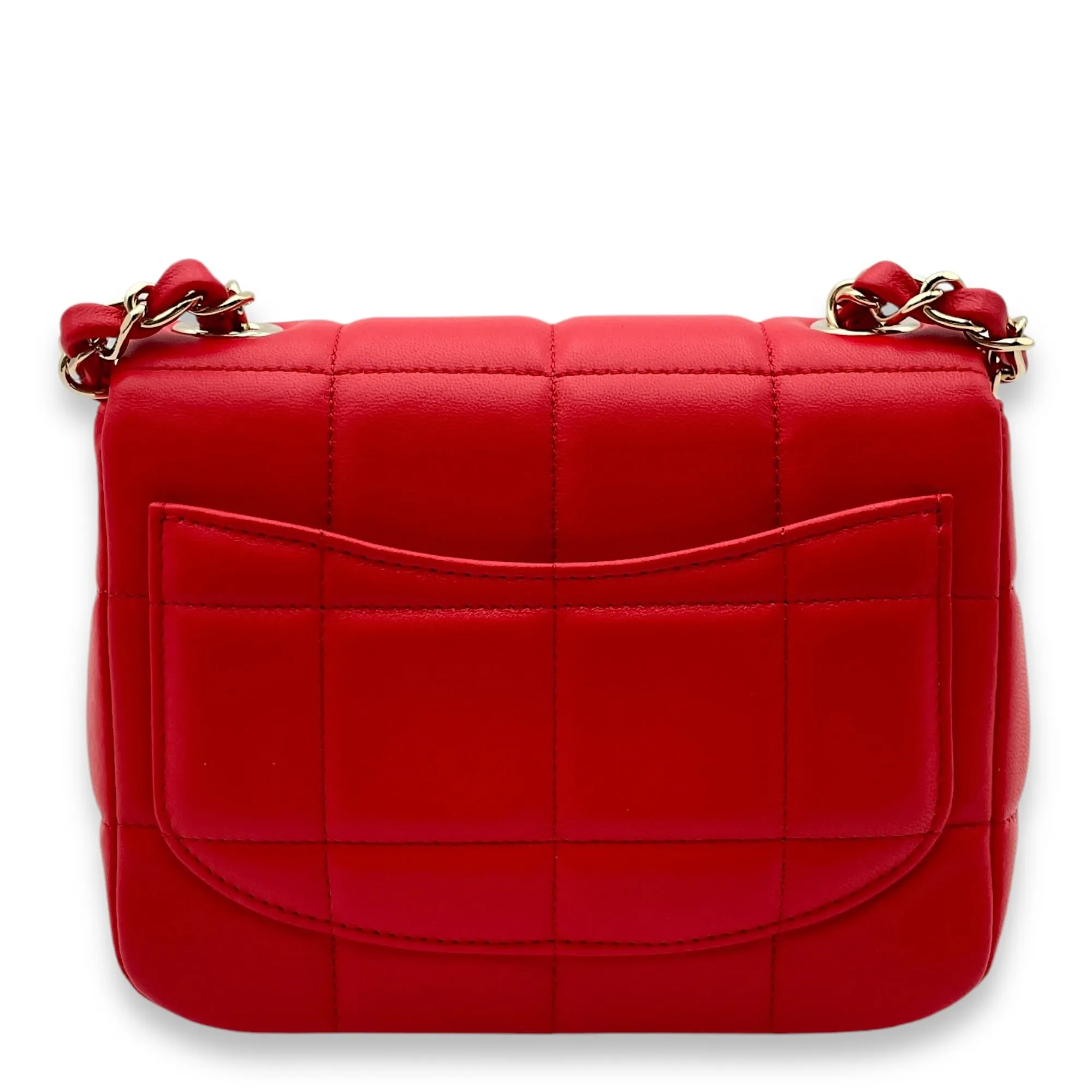 Monacoco Flap Mini Red Crossbody Bag in Lambskin, Light Gold hardware