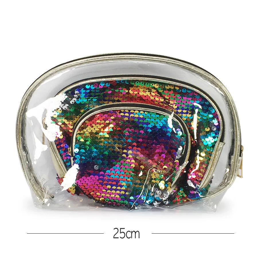 Multi Color Sequin Cosmetic Bag 3PC Set (1 unit)