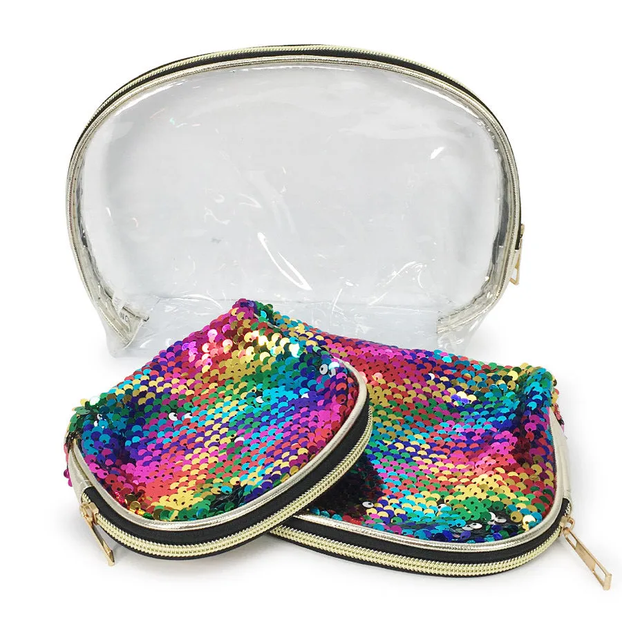Multi Color Sequin Cosmetic Bag 3PC Set (1 unit)