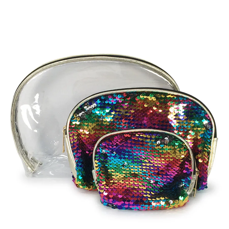 Multi Color Sequin Cosmetic Bag 3PC Set (1 unit)