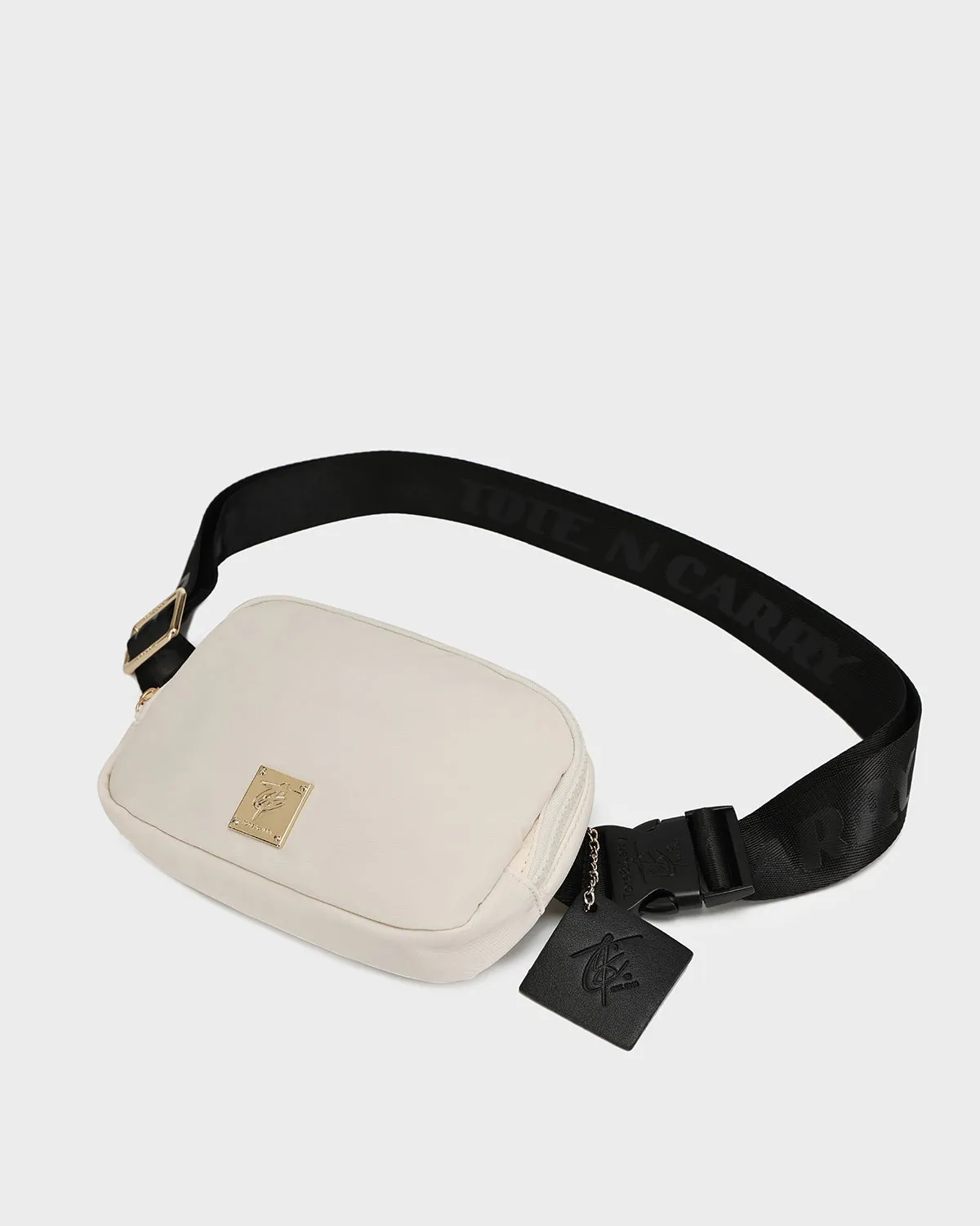 Nylon Crossbody Messenger Bag in Creme White