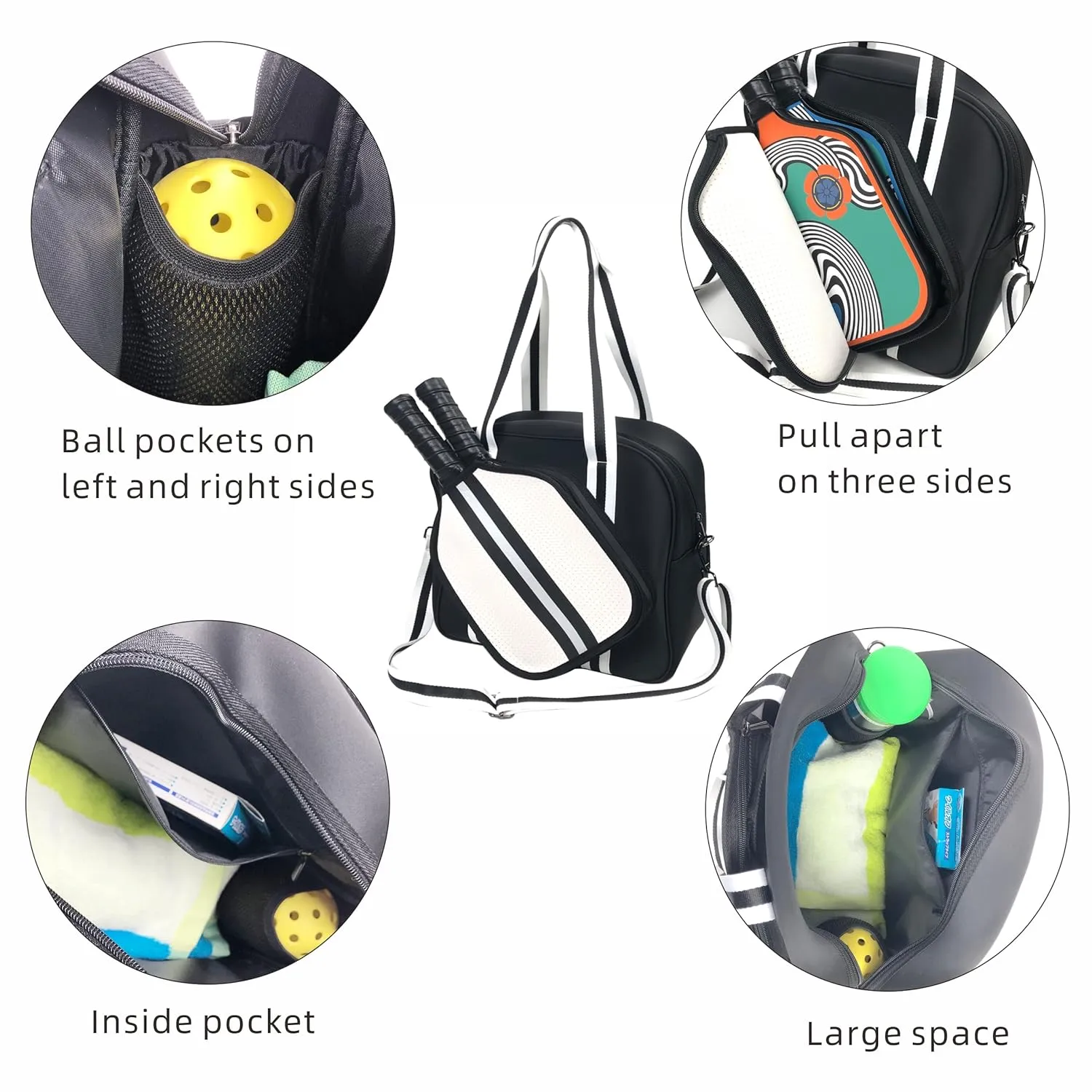 Pickleball tote Neoprene Black and white