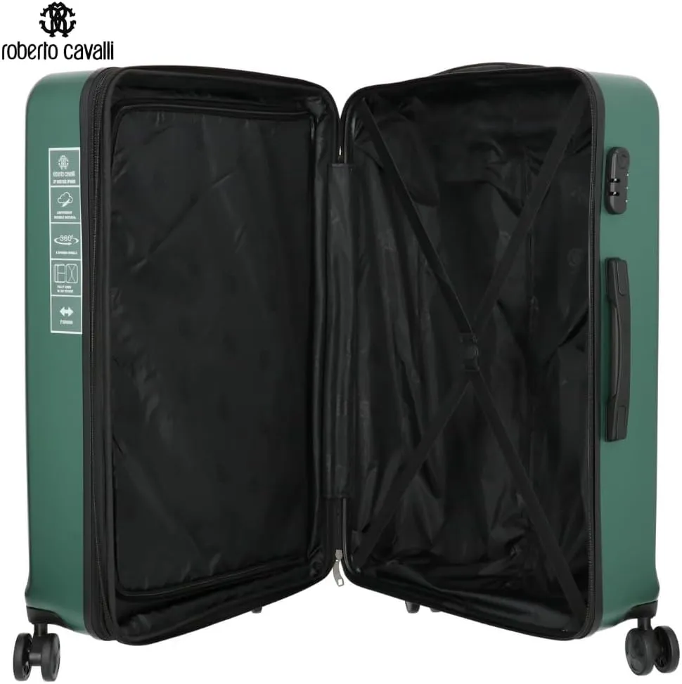 Roberto Cavalli Luxury 3 Piece Luggage Set, Expandable Hard Shell Suitcases with 8 Spinner Wheels, Combination Lock Large Suitcase Set - Green