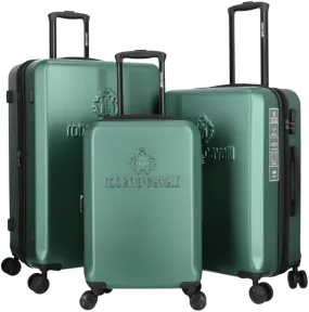 Roberto Cavalli Luxury 3 Piece Luggage Set, Expandable Hard Shell Suitcases with 8 Spinner Wheels, Combination Lock Large Suitcase Set - Green