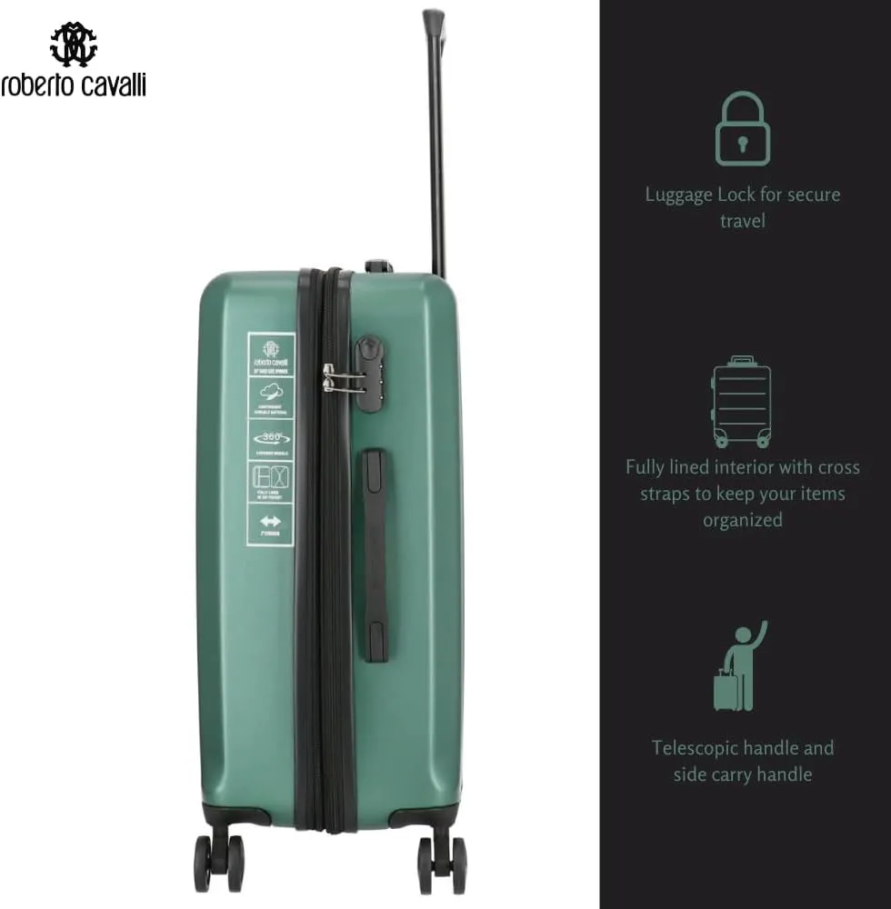 Roberto Cavalli Luxury 3 Piece Luggage Set, Expandable Hard Shell Suitcases with 8 Spinner Wheels, Combination Lock Large Suitcase Set - Green