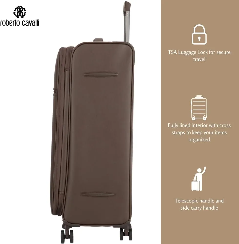 Roberto Cavalli Luxury 3 Piece Luggage Set, Expandable Softside Suitcases with 8 Spinner Wheels, TSA Lock Classic Large Suitcase Set