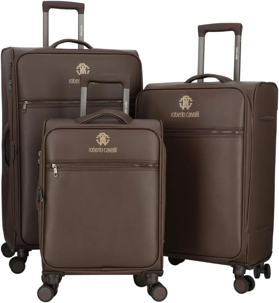 Roberto Cavalli Luxury 3 Piece Luggage Set, Expandable Softside Suitcases with 8 Spinner Wheels, TSA Lock Classic Large Suitcase Set
