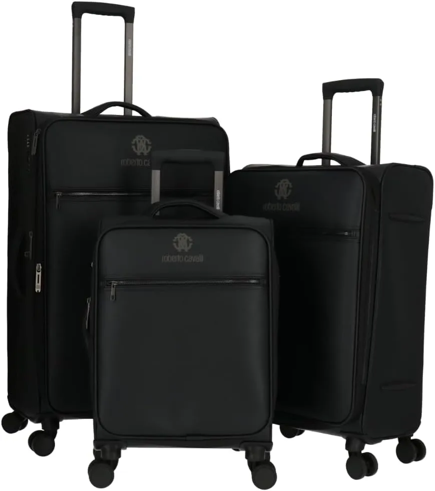 Roberto Cavalli Luxury 3 Piece Luggage Set, Expandable Softside Suitcases with 8 Spinner Wheels, TSA Lock Classic Large Suitcase Set