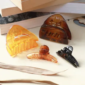 Set Of Four Classic Brown, Orange & Black Claw Clutch Clips
