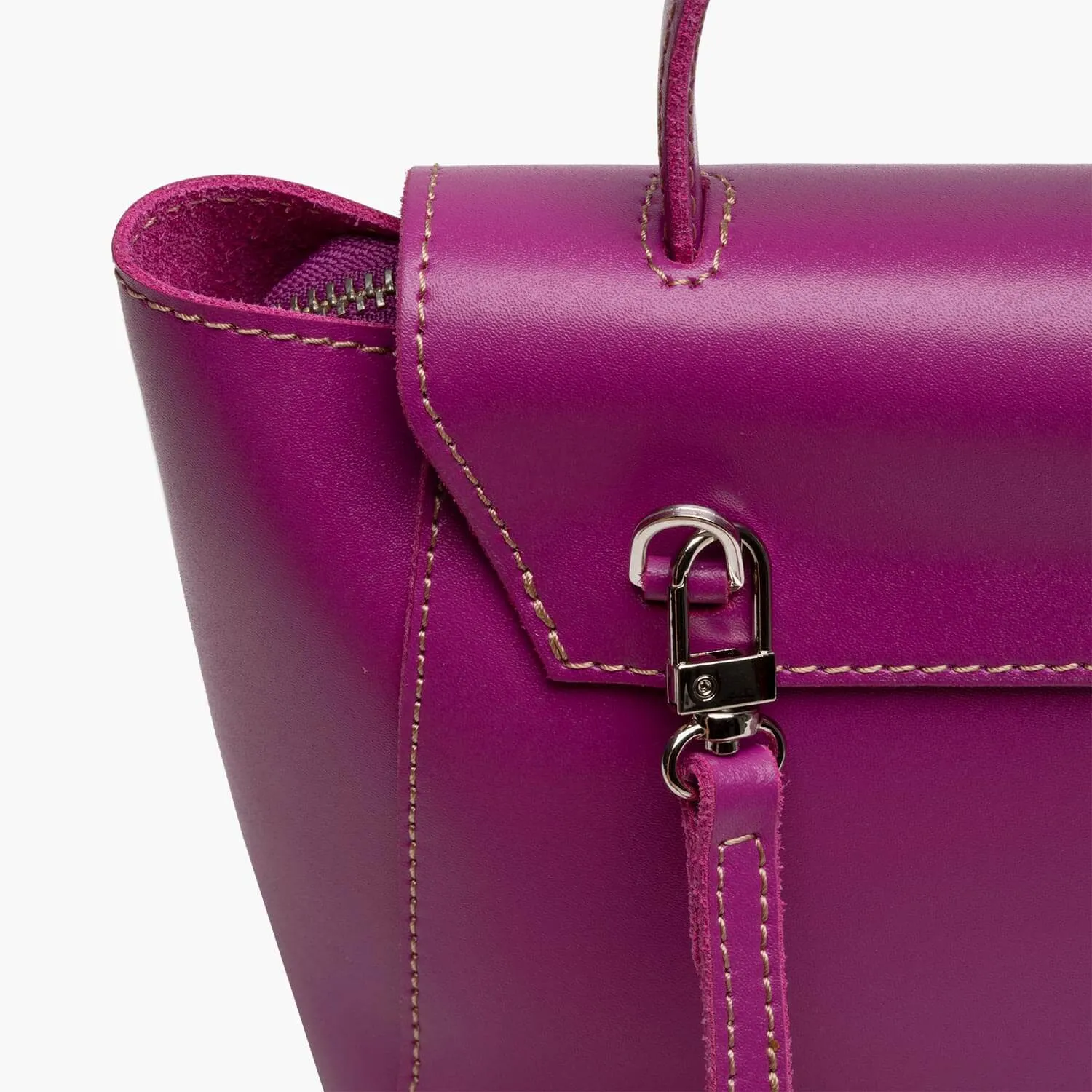 Siena Mini Leather Satchel Crossbody Bag - Magenta