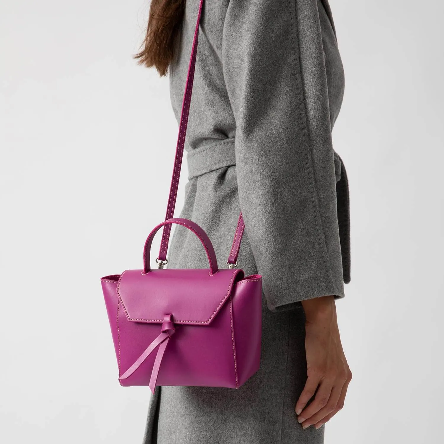 Siena Mini Leather Satchel Crossbody Bag - Magenta