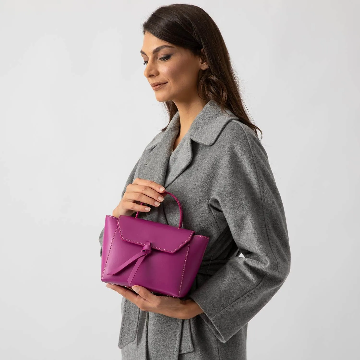 Siena Mini Leather Satchel Crossbody Bag - Magenta