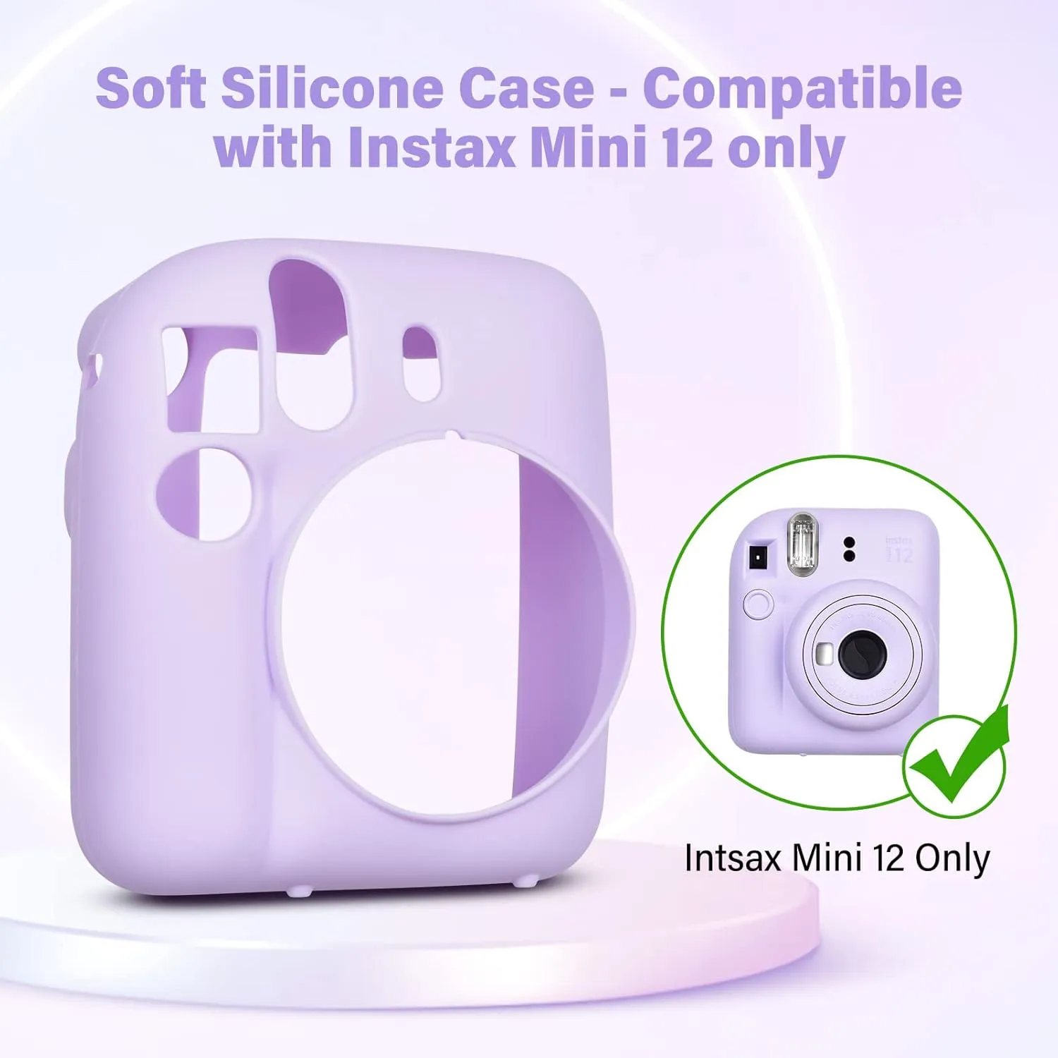 Silicone Case for Fujifilm Instax Mini 12 Instant Camera Case |Soft Protective Camera Cover with Adjustable Shoulder Strap - Lilac Purple