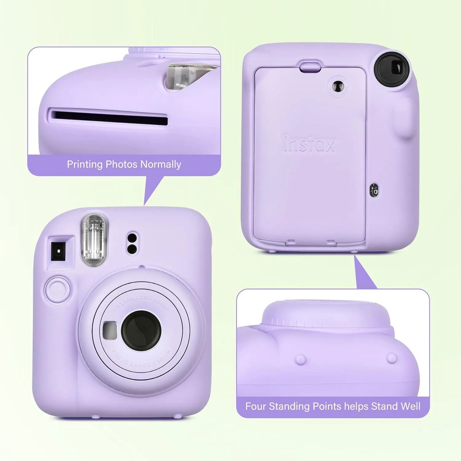 Silicone Case for Fujifilm Instax Mini 12 Instant Camera Case |Soft Protective Camera Cover with Adjustable Shoulder Strap - Lilac Purple