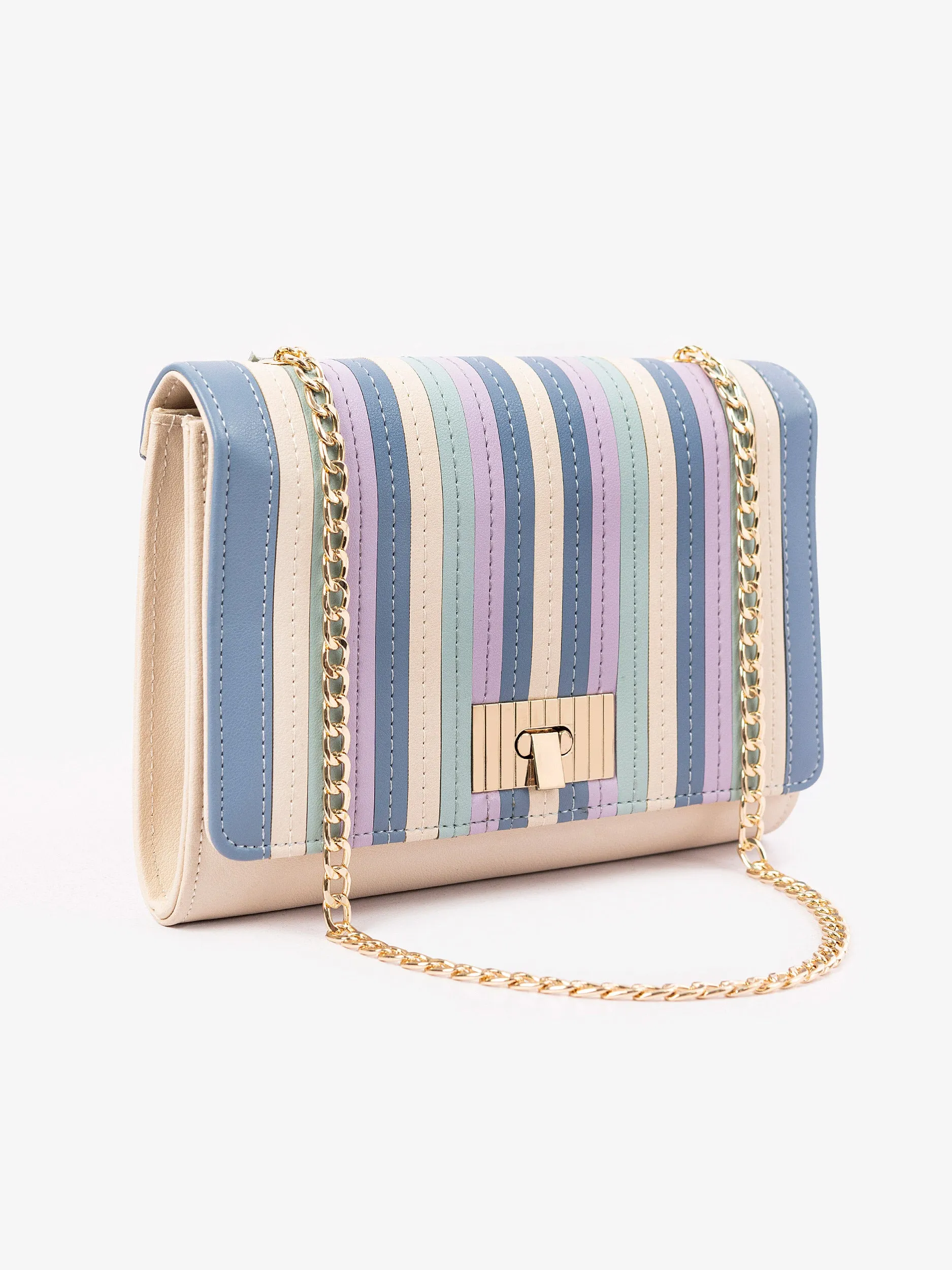 Tri Toned Striped Clutch
