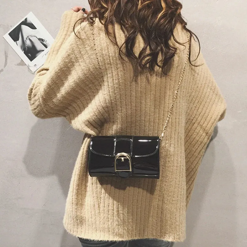 Uakiss Patent Leather Elegant Fairy Mini Handbags Y2k Aesthetic Women Chain Shoulder Bag Luxury Design Chic Office Lady Crossbody Bags