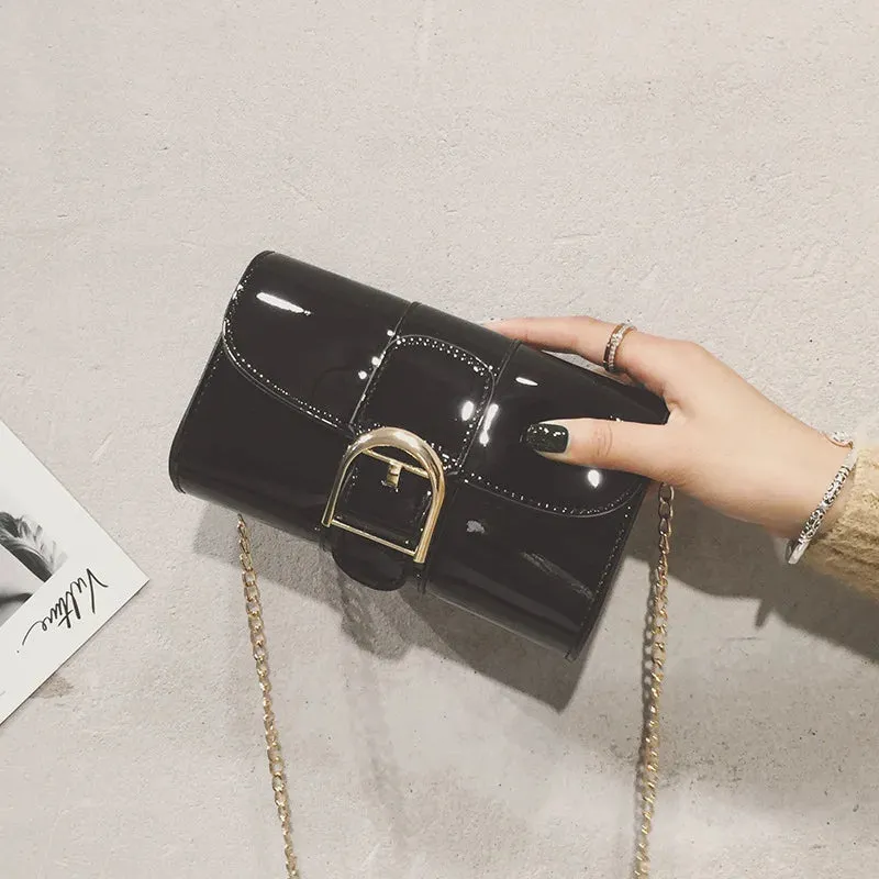 Uakiss Patent Leather Elegant Fairy Mini Handbags Y2k Aesthetic Women Chain Shoulder Bag Luxury Design Chic Office Lady Crossbody Bags