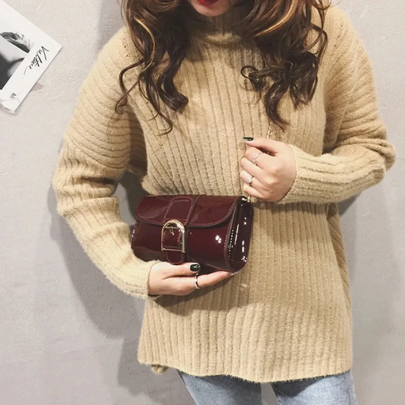 Uakiss Patent Leather Elegant Fairy Mini Handbags Y2k Aesthetic Women Chain Shoulder Bag Luxury Design Chic Office Lady Crossbody Bags