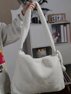 UAKISS  -  Solid Color Soft Fluffy Plush Women Messenger Bags Large Capacity Female Casual Tote Winter Lamb Faux Fur Ladies Shoulder Bag