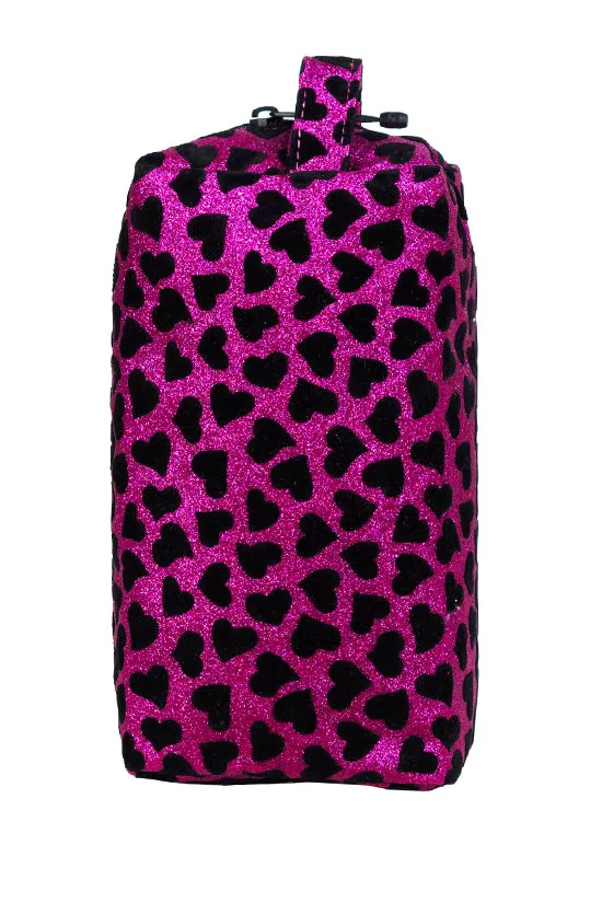 Velvet Sparkle in Fuchsia and Black Rebel Makeup Bag with Black Zipper