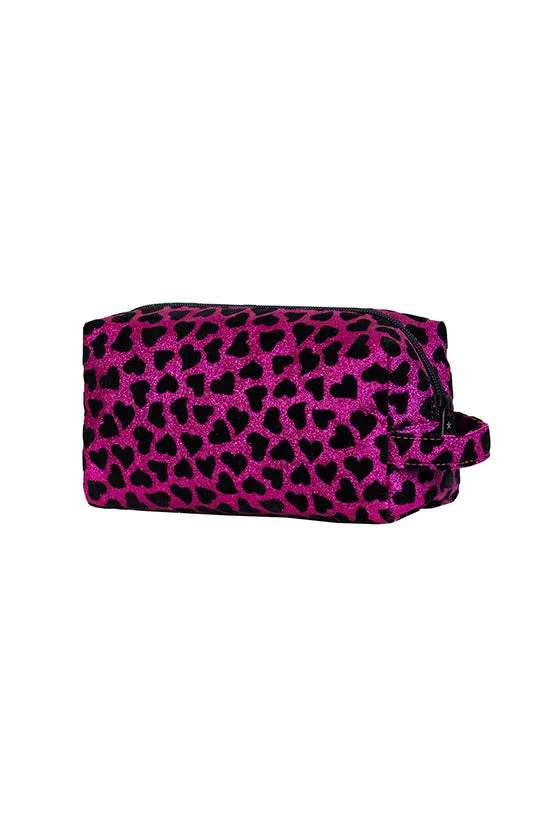 Velvet Sparkle in Fuchsia and Black Rebel Makeup Bag with Black Zipper
