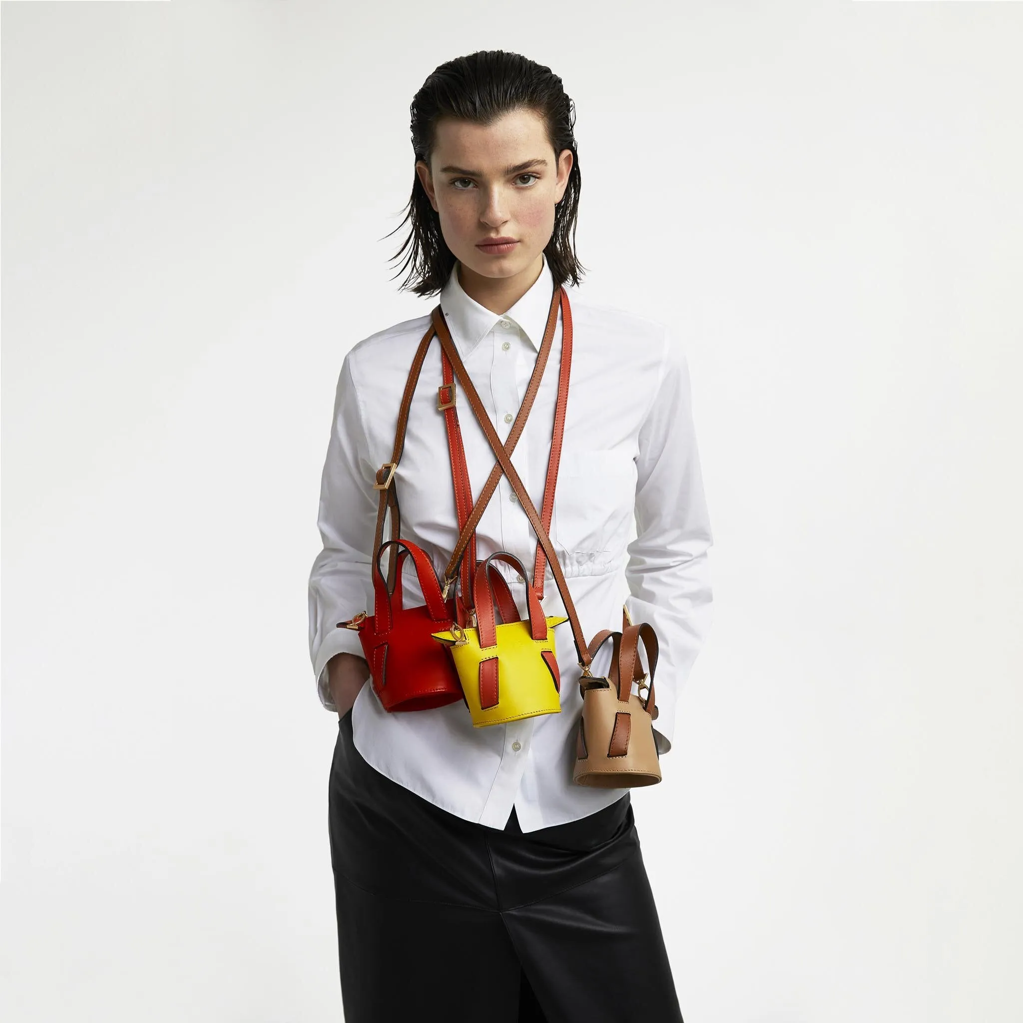 White   Black Mini Bucket Bag